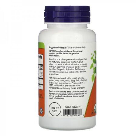 NOW Foods Spirulina 500 mg (100 таблеток) спирулина органическая