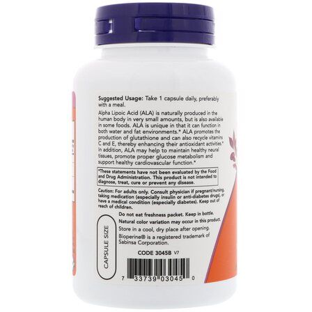 NOW Foods Alpha Lipoic Acid 600 mg (60 вег. капсул) альфа - липоевая кислота