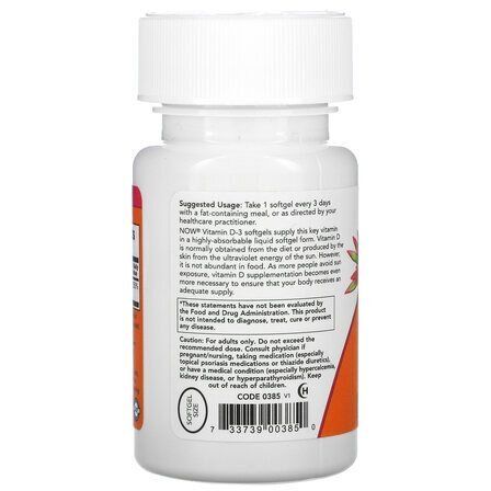 NOW Foods Vitamin D3 10000 IU (240 гелевых капсул) витамин Д3 холикальцеферол