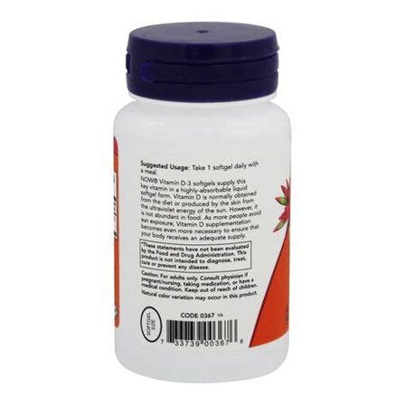 NOW Foods Vitamin D3 2000 IU (30 гелевых капсул) витамин Д3 холикальцеферол