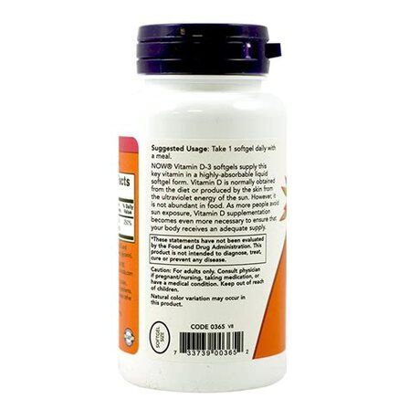 NOW Foods Vitamin D3 5000 IU (120 гелевых капсул) витамин Д3 холикальцеферол
