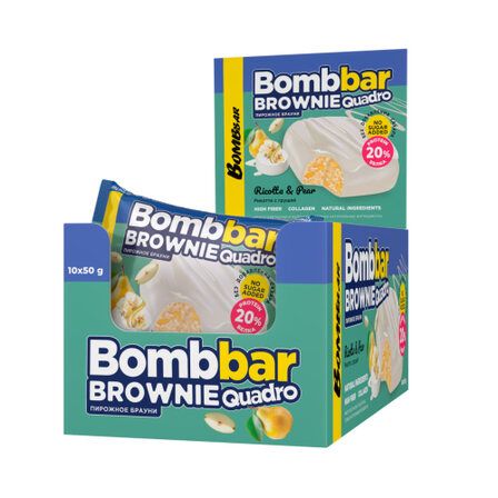 BOMBBAR Печенье глазированное Брауни "Рикотта с грушей" (50 гр), без сахара
